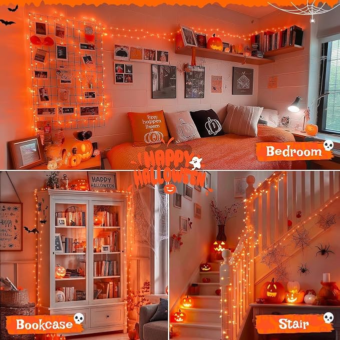 JMEXSUSS 100 LED USB Orange Fairy Lights Plug in, 33 Ft Orange Lights | Mini Twinkle Fall Lights for Indoor Fireplace Tree Autumn Thanksgiving Party Car Halloween Decor, Remote with 8 Modes, DIY