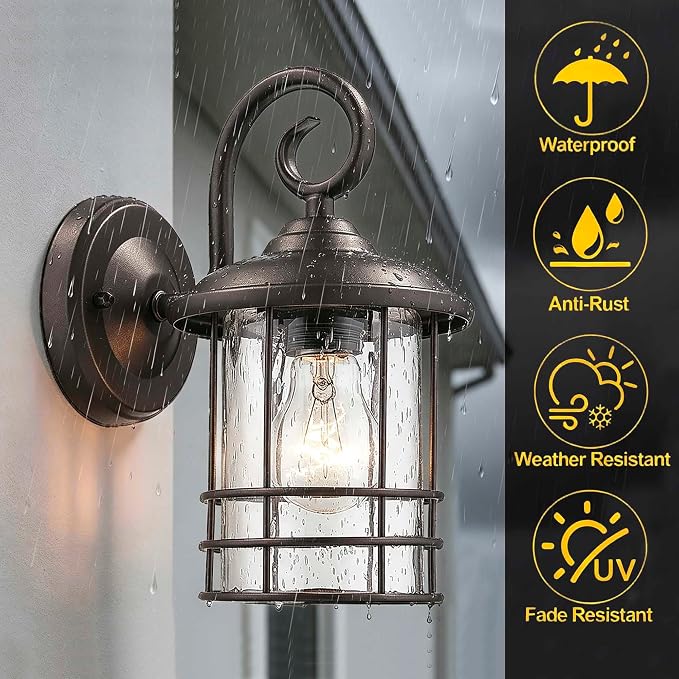 MICSIU 2 Pack 5.5" Narrow Oil Rubbed Bronze Vintage Farmhouse Porch Light | Max 23W 9.8 Inch Outside Fixture, Waterproof Farmhouse Outdoor Wall Sconce for Slim Column, Patio, Front Door Sidelight