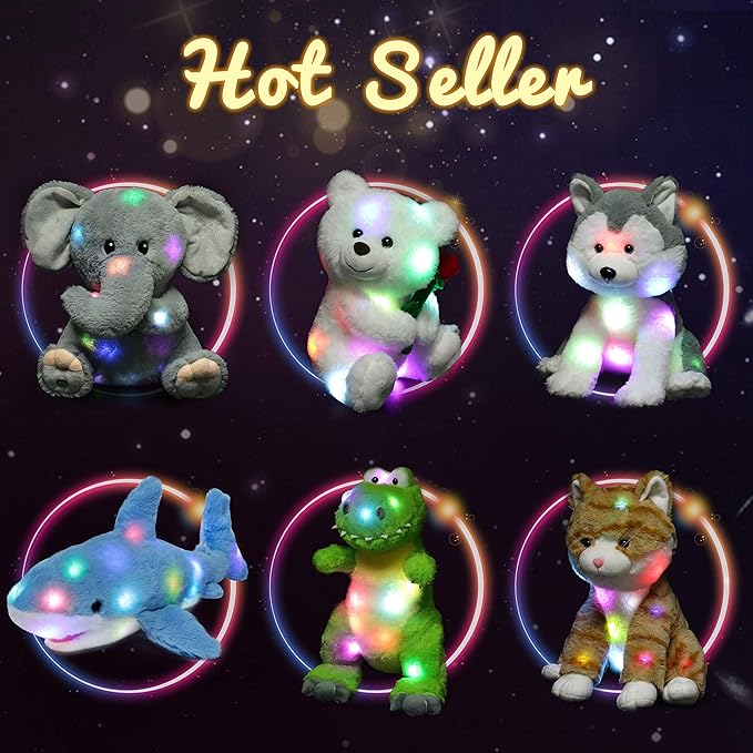 Hopearl LED Plush Leopard Lighting Up Stuffed Cheetah Jungle Animal Floppy Puppy Night Lights Glow in The Dark Birthday Festival for Kids Toddler Boys, 14''