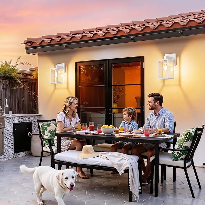Outdoor Wall Lantern, Waterproof Exterior Wall Sconce Light Fixture, White Front Door Lamp, Anti-Rust E26 Socket Porch Lighting