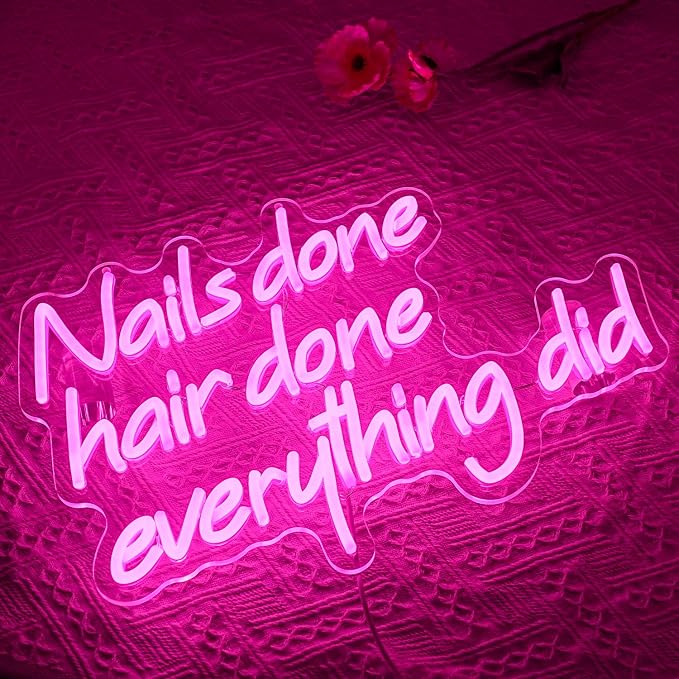 Nail Done Hair Done Everything Did Neon Sign for Wall Decor Pink Letter Neon Light Nail Led sign Hair Neon Light Sign for Beauty Salon Barber Shop Makeup Hairdressing Shop Decoration