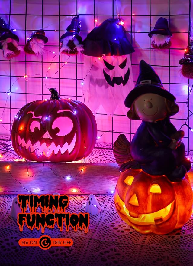 Minetom 5 Pack Battery Operated Fairy Lights, 7Ft 20 LED String Lights | Waterproof Firefly Lights with Timer 6 Hours On 18 Hours Off, Ideal for Indoor Outdoor Halloween Decor,Orange & Purple