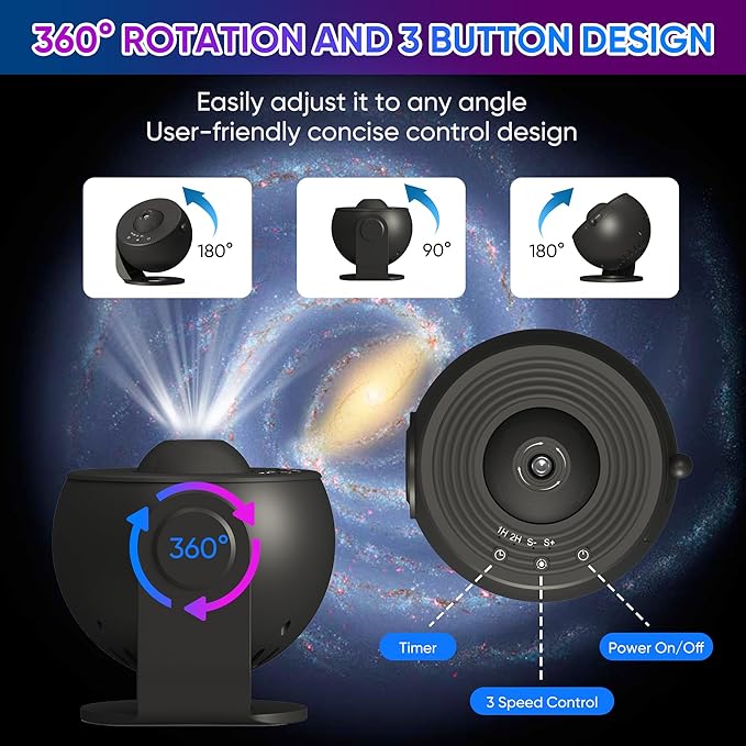 Galaxy Projector, 13 in 1 HD Planetarium Star Projector for Bedroom, 360 Rotating Star Projector Light with Adjustable Knob and Timer for Kids, Ceiling, Gifts, Room Decoration