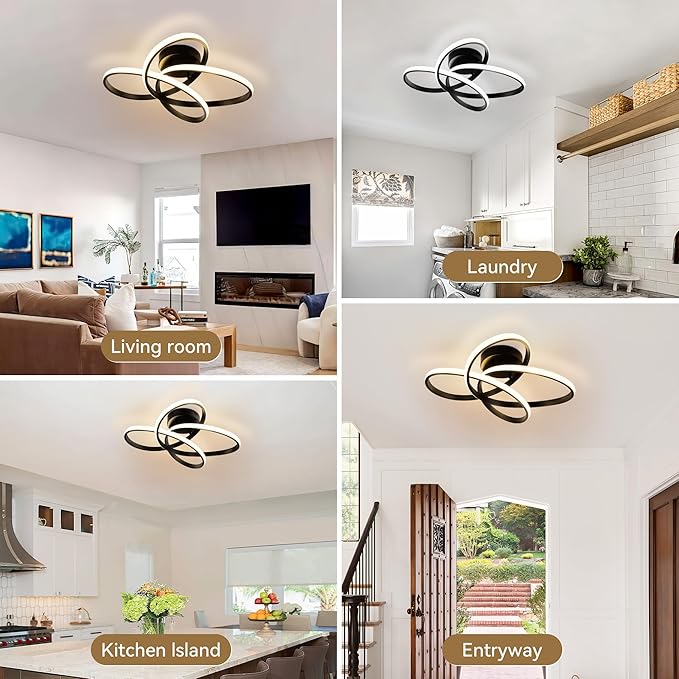 Modern LED Chandelier, 50W LED Ceiling Light with Remote Control, 3000-6000K Color Temperature Changing, Balck Chandelier for Bedroom, Entryway, Hallway, Kitchen