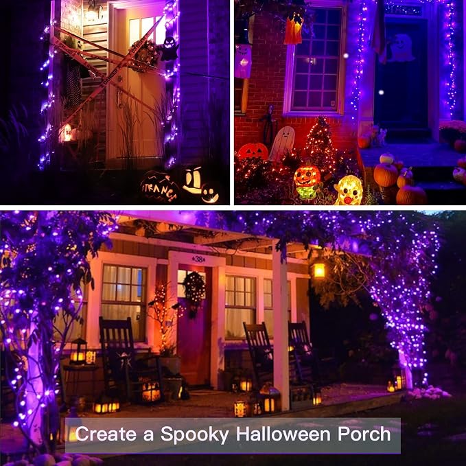 Hallowee Fairy Lights Battery Operated, 33ft 100 LED Fairy Lights with Remote, Purple String Lights for Outside, Porch, Home, Backyard, Window, Yard, Garland, Party Decorations