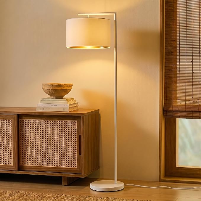 Brightech Montage Modern Floor Lamp - LED Standing Lamp with Adjustable Color Changing Bulbs for Living Rooms & Offices - Tall Corner Bedroom Reading Light for Contemporary Home Decor - Cream and Gold