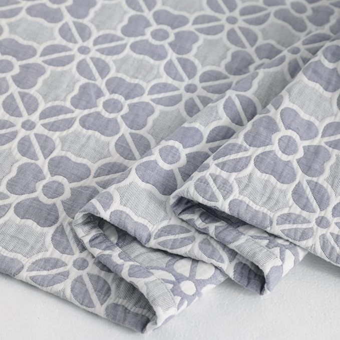 NTBAY 3 Layer Muslin Toddler Blanket, 30 x 40, Blue Clover | Breathable Muslin Cotton Outer Layers with Light Thermal Fill, Reversible for Stroller, Daycare, Travel, and Supervised Use