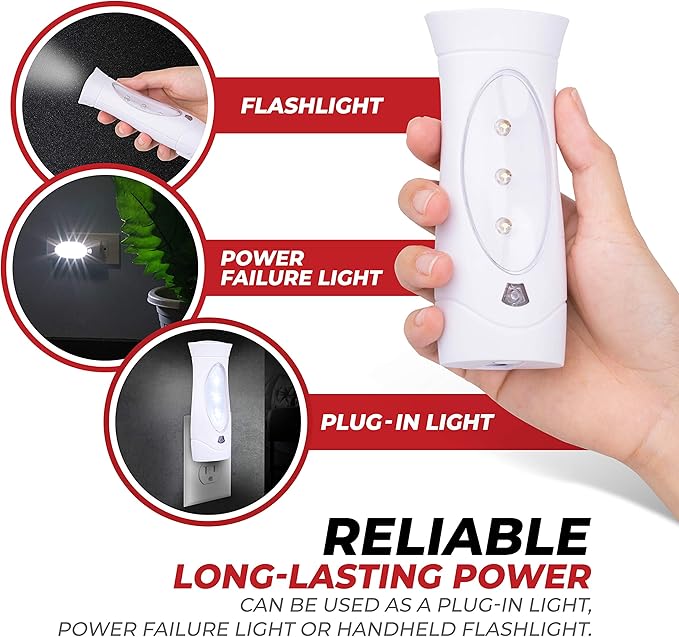 Amerelle LED Emergency Lights For Home Power Failure, 5 Pack - Triple Function Power Failure Light and Plug In Flashlight Combo, With Rechargeable Battery - Be Snow Storm & Hurricane Ready (71134)