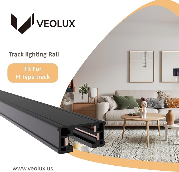 Lighting, H Track 4 feet 4FT Single Circuit,120V with 2 Endcaps in Black