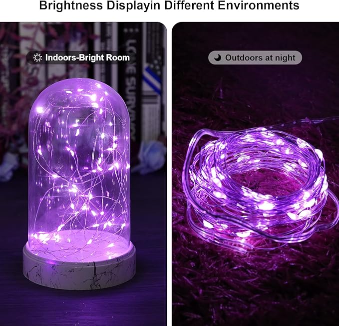 Light Purple Fairy Lights Battery Operated (Included), 8 Modes & Auto Timer, 16FT 50Led Mini Twinkle Lights, Waterproof Battery Operated Lights for Party Bedroom Christmas