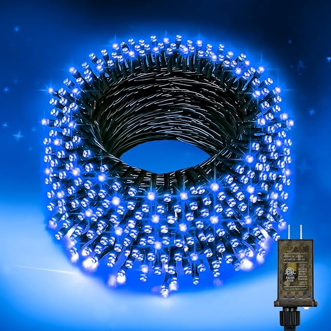 Nisocy 400FT Blue Christmas String Lights with Remote, Green Wire LED Mini Lights, 8 Modes, Timer, Plug-in Indoor Outdoor Lights for Large Trees, Fences, Yard, Halloween and Holiday Decor