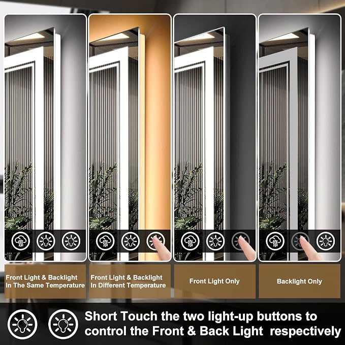Ratsamee 30x36 Inch LED Bathroom Mirror with Frontlit & Backlit, Lighted Mirror for Bathroom Wall with 3-Color Dimmable & Anti-Fog, Vanity Mirror with Lights