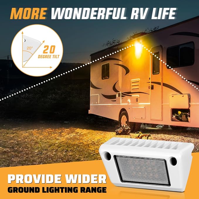 Nilight 2PCS 5 Inch RV Exterior Lights Amber Beam for RV Trailer Camper SUV | 2PCS LED porch scene cargo light, white aluminum housing, 12V 24V waterproof for RVs trailers campers 5th wheels