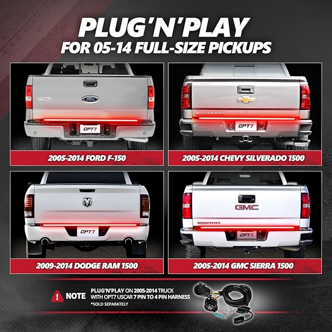 OPT7 Redline 60" Aluminum Truck Tailgate Light Bar w/Sequential Red Turn - Weatherproof Rigid 1-Piece Triple Row LED Strip - Dynamic Taillight w/White Reverse - Fits F150, Silverado, Sierra, Ram