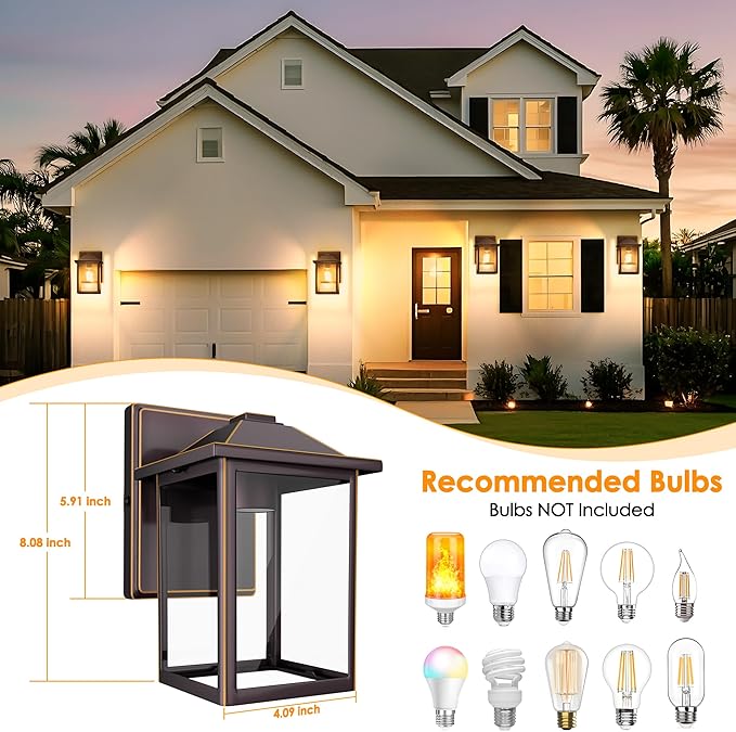 Outdoor Wall Lantern, Exterior Waterproof Wall Sconce Light Fixture, Oil Rubbed Bronze Front Door Mounted Lighting with Glass, Anti-Rust Porch Lamp