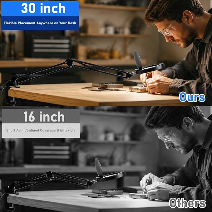 Large 10X Magnifying Glass with Light and Stand, LED Desk Lamp with Clamp, 5 Color Mode, 10 Dimmable Levels, Hands Free for Reading Crafts Jewelry Sewing Close Work