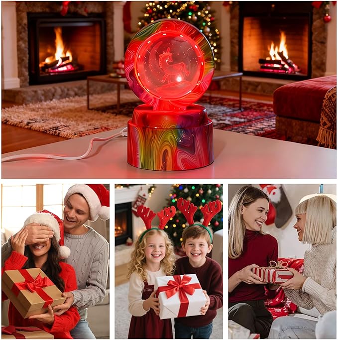 Cute Cartoon lamp,2.36 inch Rotatable 3D Crystal Ball Anime Night Light with 7 Colors Change,Color Box,Children's Room Decoration Holiday Gifts，Birthday Christmas Gifts (Unicorn)