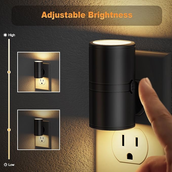 JandCase LED Night Light Plug in, Rotating Night Lights Plug into Wall Warm | Dusk to Dawn Sensor, 2 Level Brightness Adjustable Nightlight, 4 Pack, Warm White 3000K, for Bathroom Bedroom Hallway Stairs