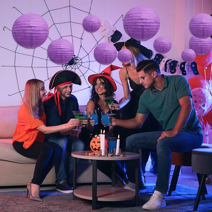 20Pcs Purple Paper Lanterns for Parties, 6” 8” 10” 12” Chinese Asian Hanging Round Paper Lanterns for Birthday Wedding Halloween Christmas Home Decor Party Decor