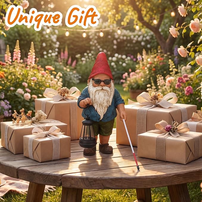 Garden Gnome Outdoor Statue -10.2 inches Outdoor Decor for Patio Yard Balcony Pathway - Self-Growth & Win-Win Gift - Gnome Lantern Bearer: Illuminate the Path for Others