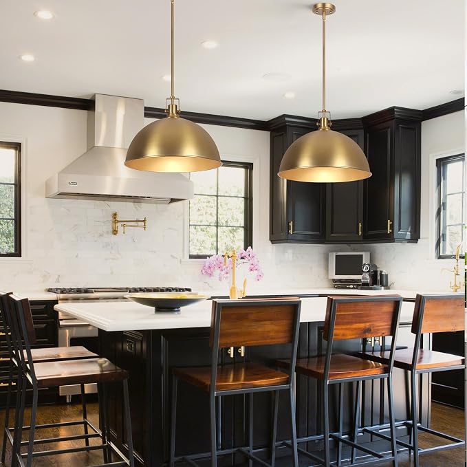 LamQee 18 Inch Brushed Gold Large Pendant Light Kitchen Island, Farmhouse Modern Dome Pendant Light Fixtures Ceiling Hanging Lighting Chandelier for Dining Room Over Table, Bar, Hallway, Entryway