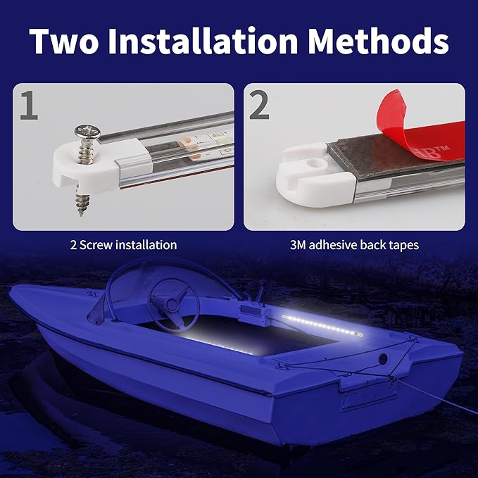 RVZONE LED Boat Interior Lights, Boat Led Strip Lights Marine Led Lighting Waterproof Strip Night Fishing Lights for Yacht Fishing Pontoon,2 Pcs