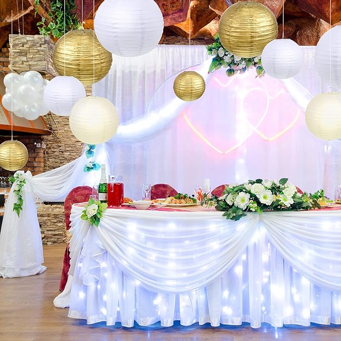 Pelopy 18 Pcs Paper Lanterns 4/6/8/12 Inches Round Chinese Japanese Paper Lanterns for Indoor New Year Valentine's Day Wedding Birthday Party Decorations(Gold, Beige, White,4/6/ 8/12 Inch)
