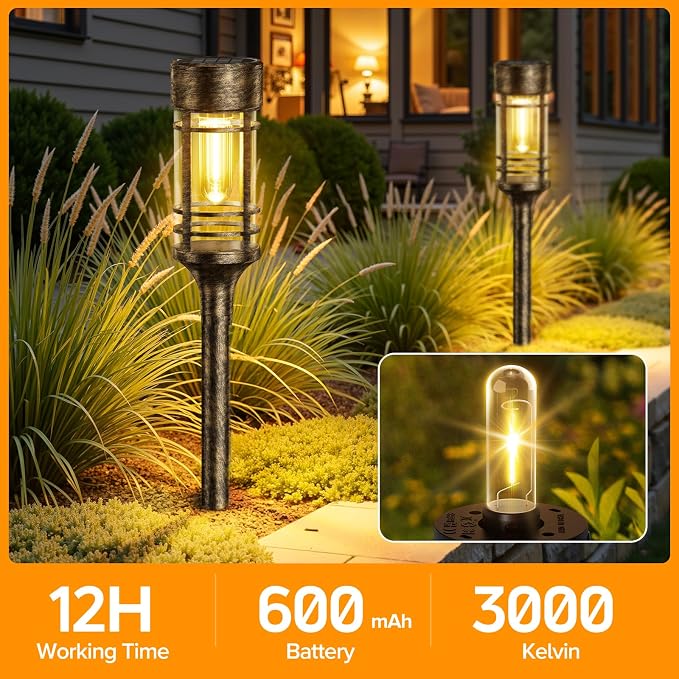 LETMY 8 Pack Brown Solar Pathway Lights Outdoor, Bright Solar Lights Outdoor Waterproof IP65, Solar Garden Lights Outdoor for Yard Walkway Driveway Landscape Garden Decor (Bronze)