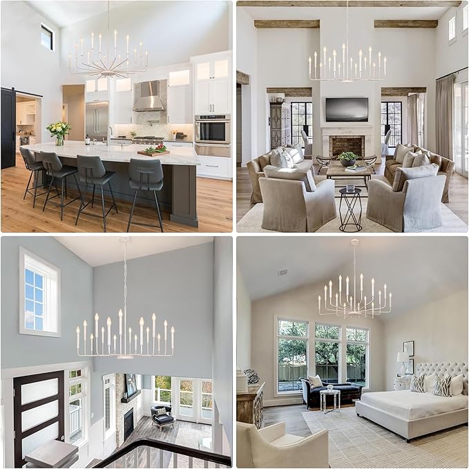 French Country Chandelier, 16 Light Farmhouse Chandeliers for Dining Room Lighting Fixtures Hanging, White Chandelier Light Fixture, Industrial Chandeliers for Living Room Kitchen Staircase Foyer