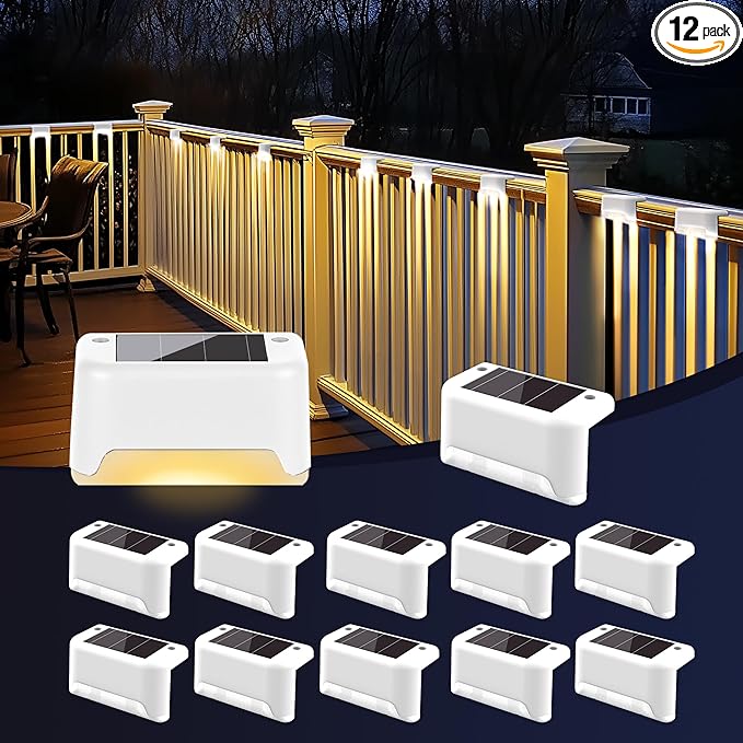 Solar Fence Lights Outdoor,Solar Step Lights Waterproof Led Lights for Outdoor Deck,Stairs, Fence, Patio,Yard,Porch and Balcony(12Pack,Warm White)