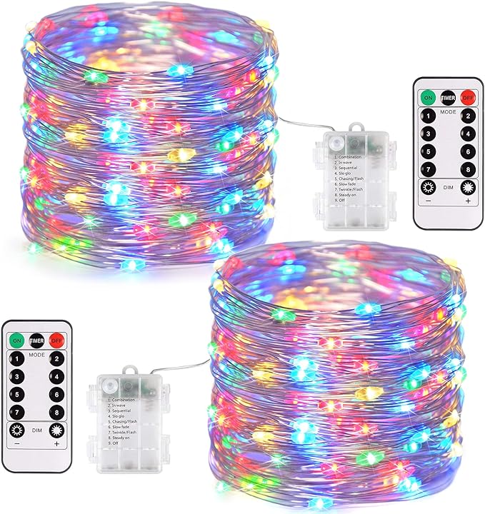 JMEXSUSS 2Pack Multicolor Fairy Lights Battery Operated, Total 400LED 132ft | With Remote, Waterproof, 8 Modes, Battery Powered Christmas Fairy String Lights for Bedroom Tree Patio Deck Garden Xmas Decor