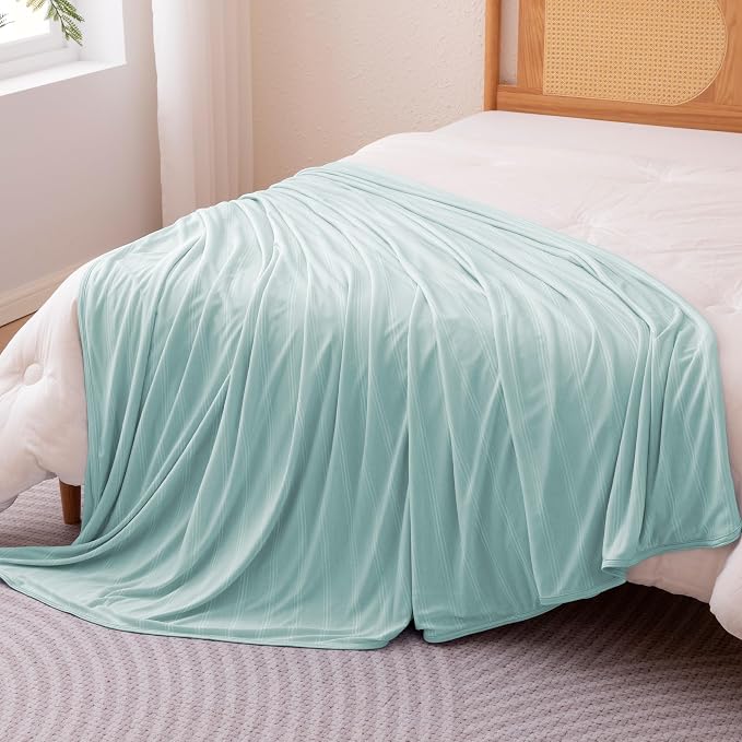 Amazon Basics Striped Cooling Blanket for Hot Sleepers, Reversible Lightweight Thin Throw Blanket for Bed, Couch and Sofa, King (90" x 108"), Cyan Striped