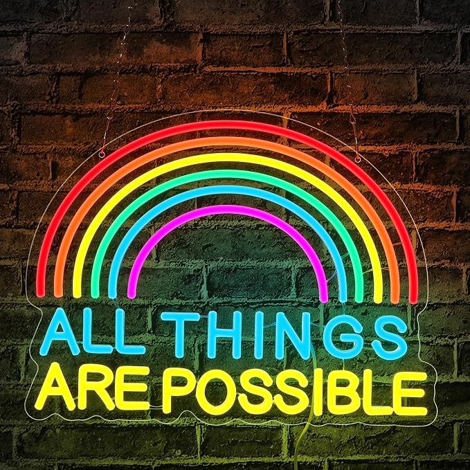 ALL THINGS ARE POSSIBLE Neon Lights, LED Neon Signs for Wall Decor, Rainbow Neon Light Sign Neon Room Decor,USB Night Lights for Bedrooms,Bookshops,Libraries, Classrooms,Florists, Parties, Holiday Gifts(16.5*12.6in)