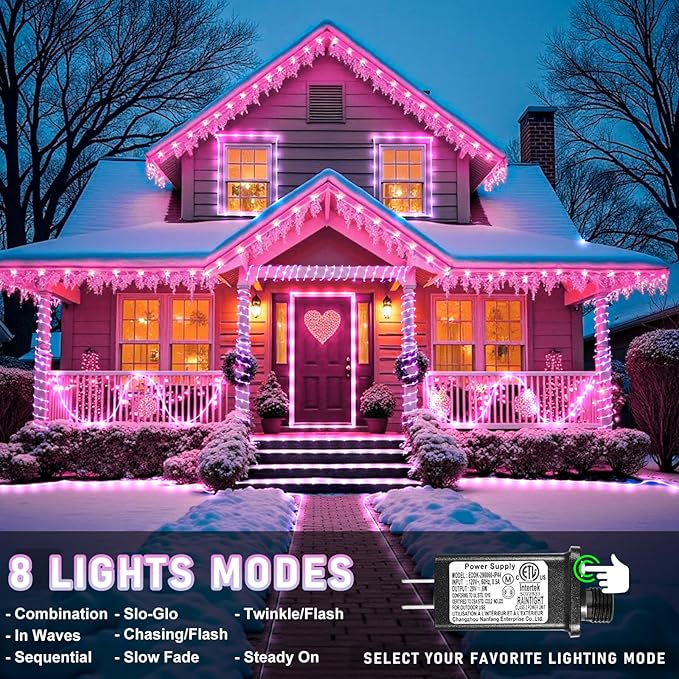 100FT 300 LED Rope Lights for Outside, Connectable Rope Lights Outdoor Waterproof with 8 Modes, Plug in Christmas String Lights for Deck, Garden, Backyard, Pool, Patio, Pool, Camping Decor - Pink