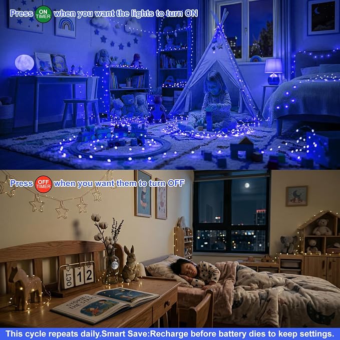 8 Pack Rechargeable LED Fairy Lights 7Ft 20LED Battery Operated | 8 Modes, Remote & DIY Timer Mini Twinkle String Lights for Indoor Christmas Wedding Mason Jar Bedroom Table