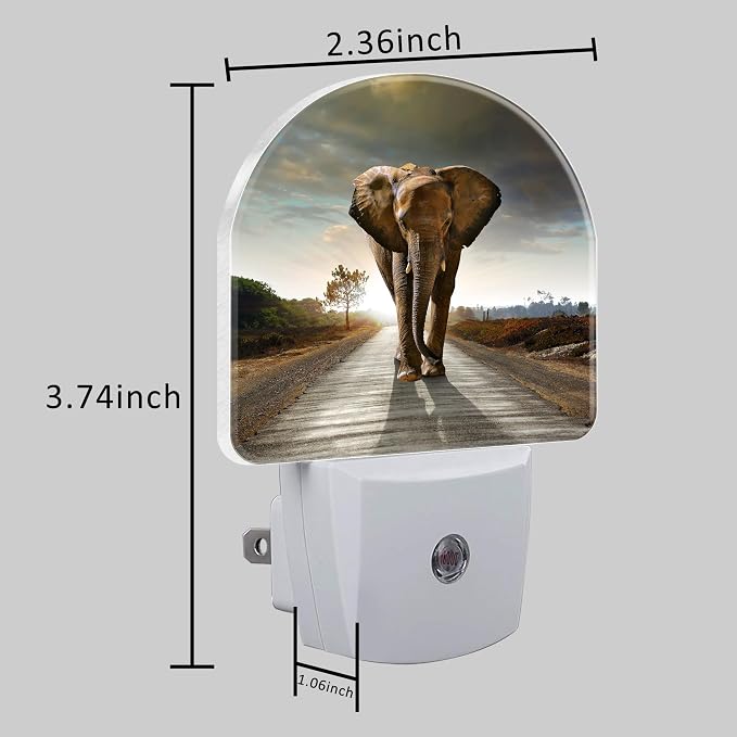 Plug in Night Lights Abstract Elephant On Road Nightlight Plug Into Wall Dusk to Dawn Sensor LED Night Light for Kid Girls Boys Women Room Decor, Hallway, Kitchen, Bathroom, Nursery, Stairs