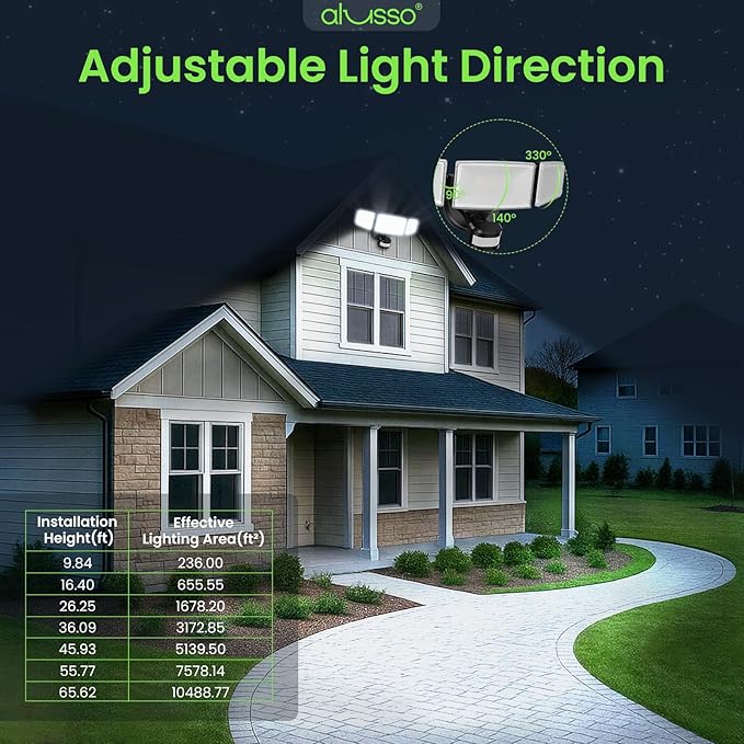 ALUSSO LED Security Lights Motion Sensor, 120V 60W 6000LM 3 Modes Flood Lights Outdoor Motion Sensor, 3CCT 3 Heads Outdoor Security Light Wet Location Use for House Garage Yard Walkway Black