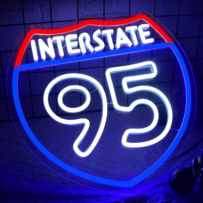 Garage Neon Sign for Wall Decor Route 95 Road Neon Light for Man Cave | Dimmable Neon,Men Birthday Garage Gifts,5V USB Powered,Off-road Fans Bedroom,Sport Bar Decor,Gas Station Art,13.8*11.8in