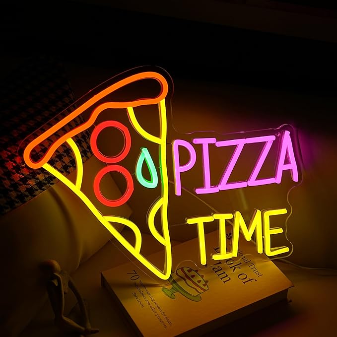Pizza Time Neon Sign for Wall Decor Delicious Pizza LED Light Sign Dimmable Business Food Neon Light Colorful Pizzeria Neon Light Up Sign for Bars Parties Kitchens Bedrooms