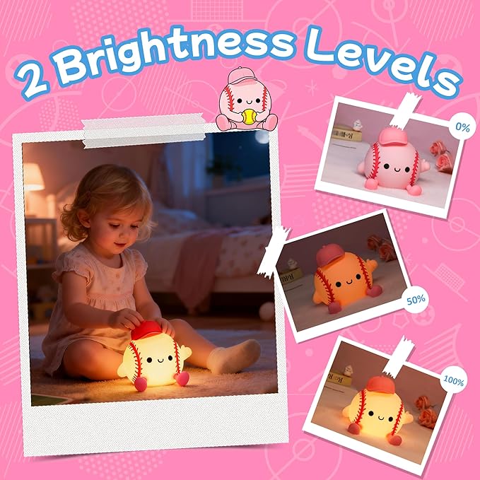Softball Night Light for Girls, Silicone Touch Control Lamp, USB Rechargeable with Timer & Brightness Adjustment, Gift for Softball Lovers
