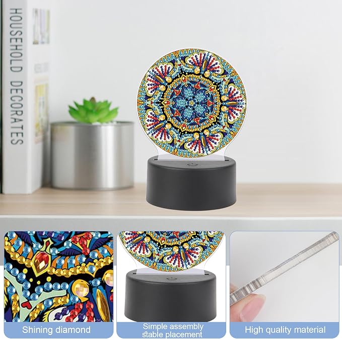 JISHSHAY Diamond Painting Night Light Diamond Art Table Lamps Gem Art LED Lights Gem Painting Desk Lamp Mosaic Kits for Adults DIY Kits for Adults Paint by Numbers Special Shaped Mandala