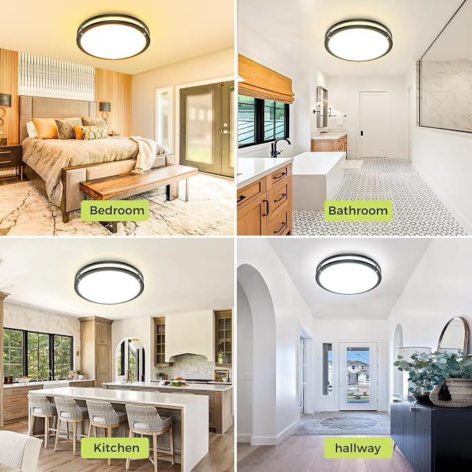 hepside 1 Pack Flush Mount Ceiling Light Fixture, Dimmable & 5Color Temperatures Ceiling Light Black, 16inch 36W 3000K 3500K 4000K 5000K 6500K Adjustable Ceiling Lamps for Bathroom Bedroom Hallway