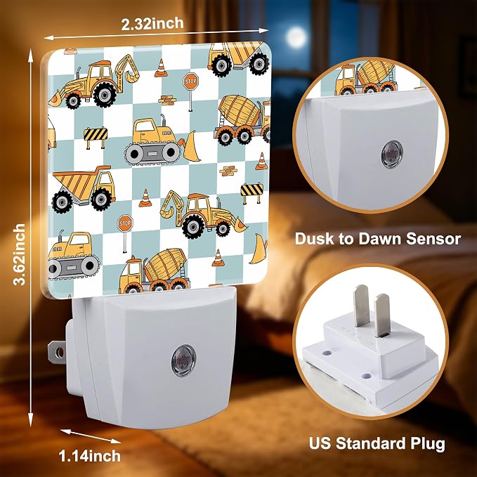 Night Lights Plug into Wall, Grid Excavator Night Light with Dusk to Dawn Smart Sensor for Bedroom Bathroom Hallway Kitchen, Led Nightlights for Boys Girls Women Men