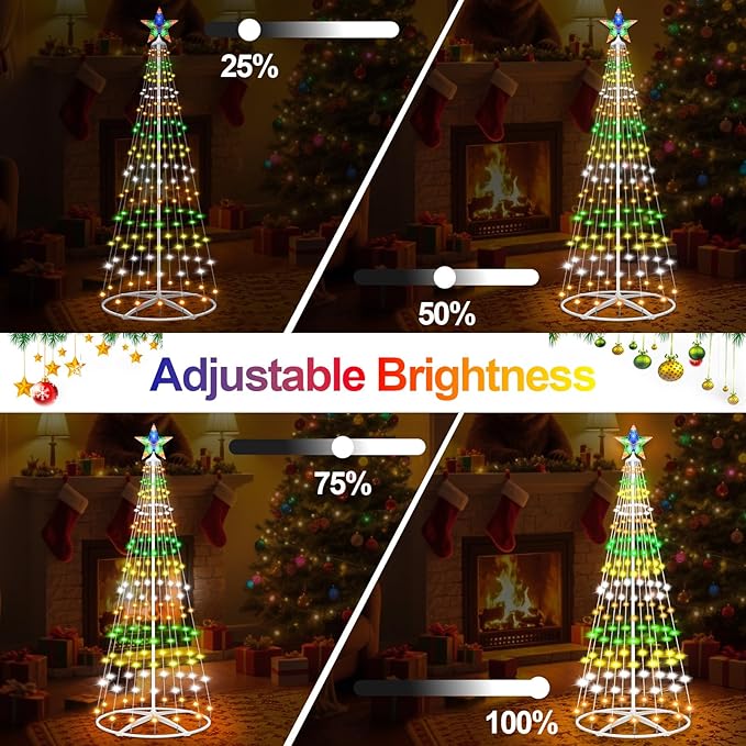 4FT Prelit Christmas Cone Tree with Lights, 156LEDs Small Christmas Tree Light with Remote Control, Timer, 11 Lighting Modes, Artificial Outdoor Christmas Tree for Yard Porch Lawn Decorations