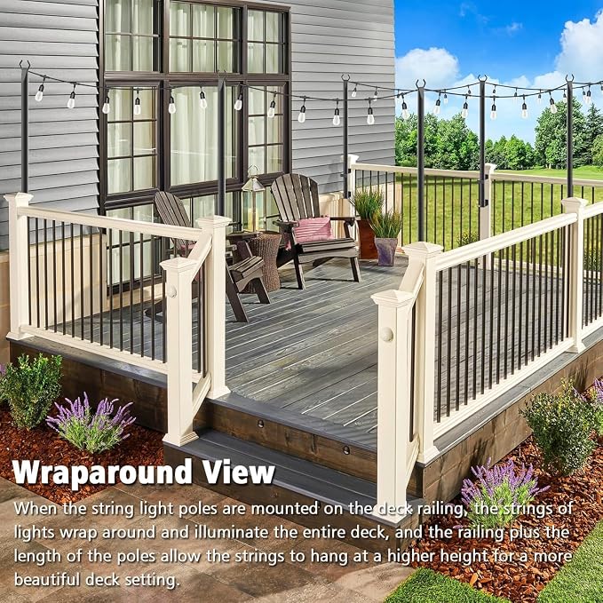 Beizelte 4 Pack 5Ft String Light Poles,Outside String Lights,Outdoor Light Poles,Metal Poles Stand for Patio,Backyard,Deck