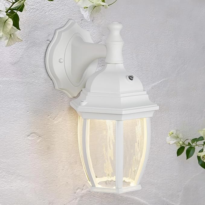 Maxxima LED White Outdoor Wall Light, 580 Lumens 3000K, Dusk to Dawn Sensor | Clear Water Glass, Warm White, Photocell Sensor, Exterior Patio or Porch Sconce Fixture