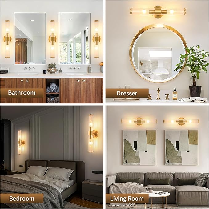 Morauroral Brushed Gold Battery Operated Wall Sconce, Dimmable Rechargeable Wall Light with Remote, Touch Control, Modern LED Wireless Sconce for Living Room, Bedroom, 20 Inch