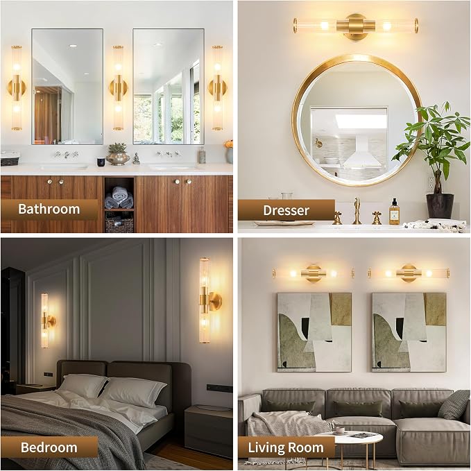 Morauroral Gold Battery Operated Wall Sconces Set of Two, Rechargeable Wall Sconce with Dimmable Remote Control, 20 Inch Wireless Sconce Wall Light for Bedroom, Living Room (Bulbs Included)