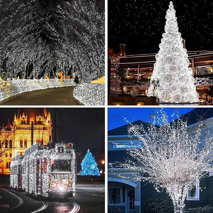Extra-Long Solar String Lights for Outside, 4 Pack 400LED Solar Fairy Lights Outdoor Waterproof, Copper Wire with 8 Modes Solar Twinkle Lights for Tree Garden Party Patio Xmas Decor (Cool White)