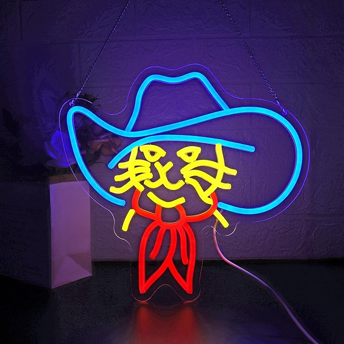 Cat Neon Sign LED Neon Signs for Wall Decor Cowboy Hat Cat Light Neon Signs for Room Home Party Birthday Bar Beer Signs for Man Cave - LED Neon USB Powered